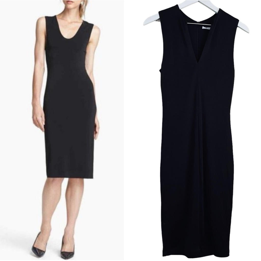 T By Alexander Wang Classic Black V Neck Sleeveless Bodycon Dress Size Xs